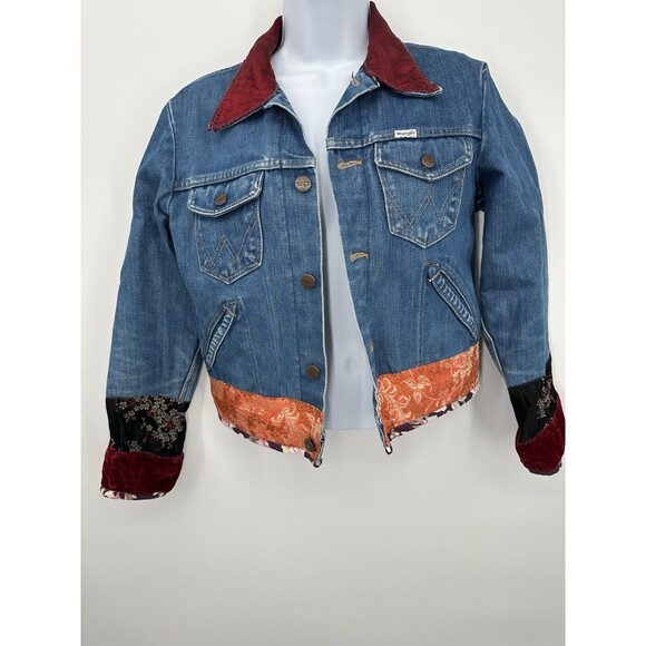 Vintage 1970s Wrangler Corduroy Collar Denim Snap On Jacket - Picture 6 of 13